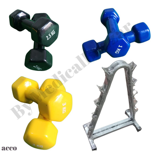 acco Vinyl Dumbbell (0.5 to 5Kg) with stand