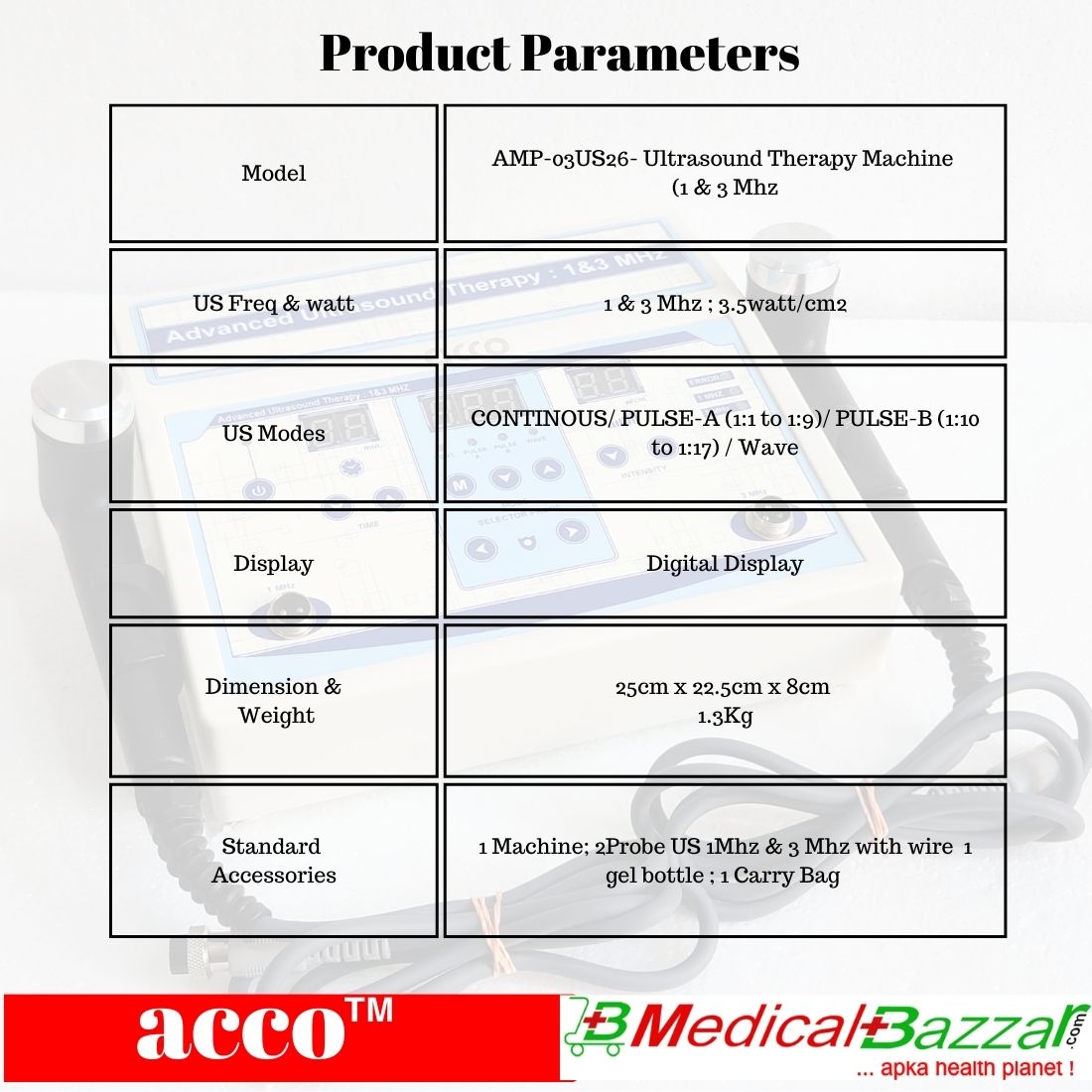 acco Advance Ultrasound Therapy Machine 1 & 3 Mhz (3 Modes)