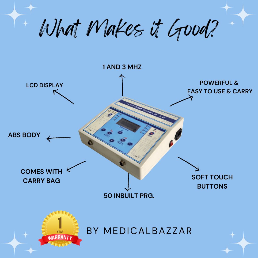 acco Ultrasound Therapy Machine 1 & 3 Mhz(LCD, 50Prgs)