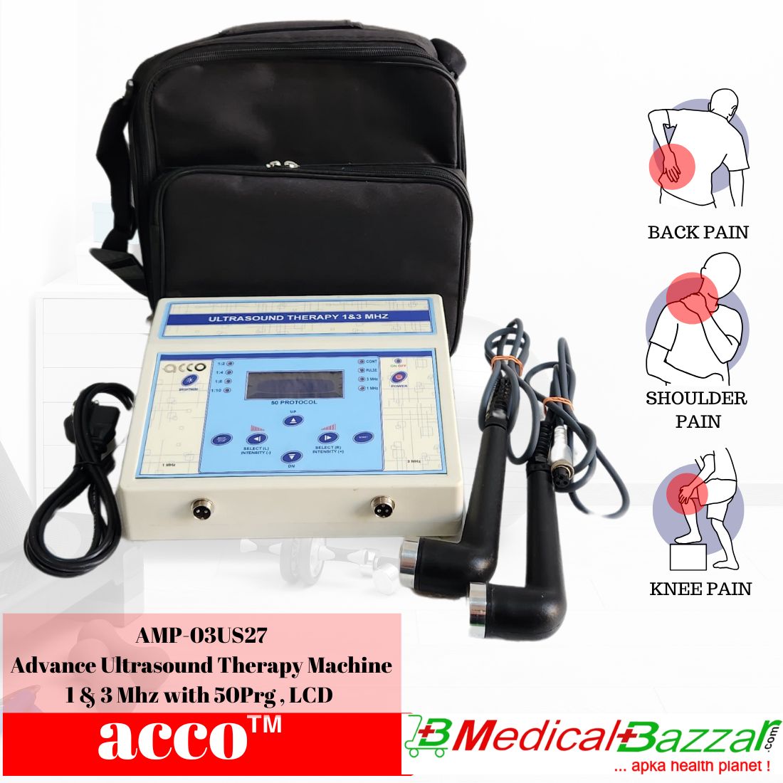 acco Ultrasound Therapy Machine 1 & 3 Mhz(LCD, 50Prgs)